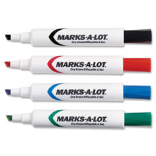 Whiteboard Dry-erase Markers, Chisel Point,4/PK,BK/RD/BE/GN