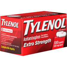 Tylenol Extra Strength Caplets, 500mg, 100/BX, Red