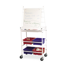 Easel Cart W/Wheels, 4 Tubs F/Storage, Dry-Erase Surface