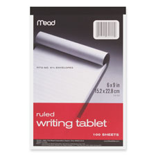 Writing Tablet,Top-bound,Ruled,20 lb.,6"x9",100 Sh,White