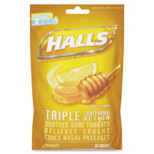 Hall Honey-Lemon Cough Drops, 30 Pcs, 12/BX, Yellow