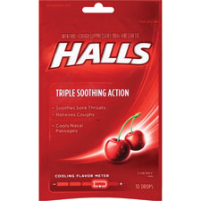 Halls Cherry Cough Drops, 30 Pcs, 12/BX, Red