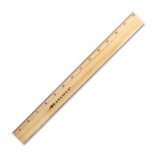 Wood Ruler, Scaled 1/16ths, Brass Edge, 12" L, Natural